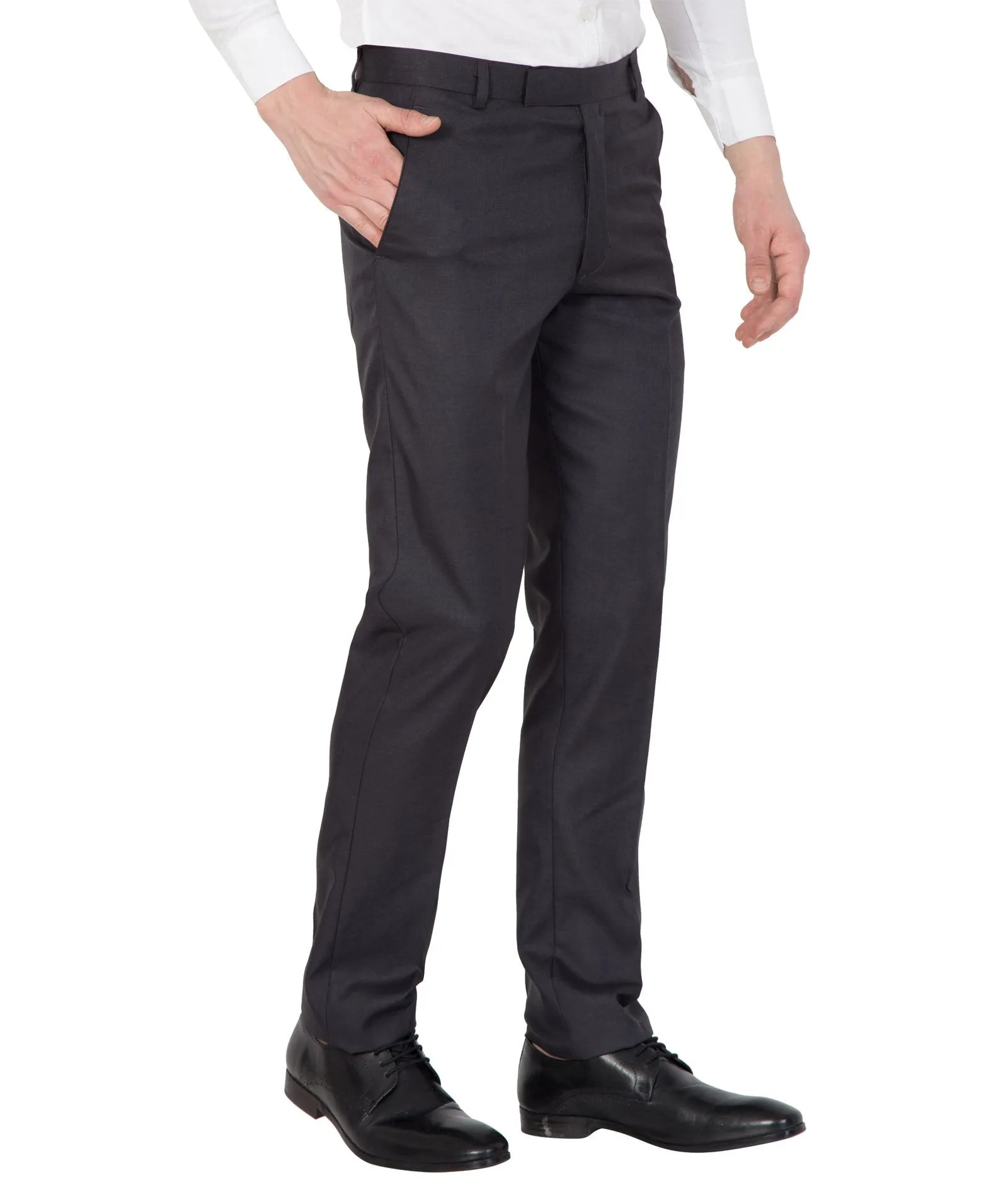 American-Elm Men Blue Rayon Plain Formal Trouser