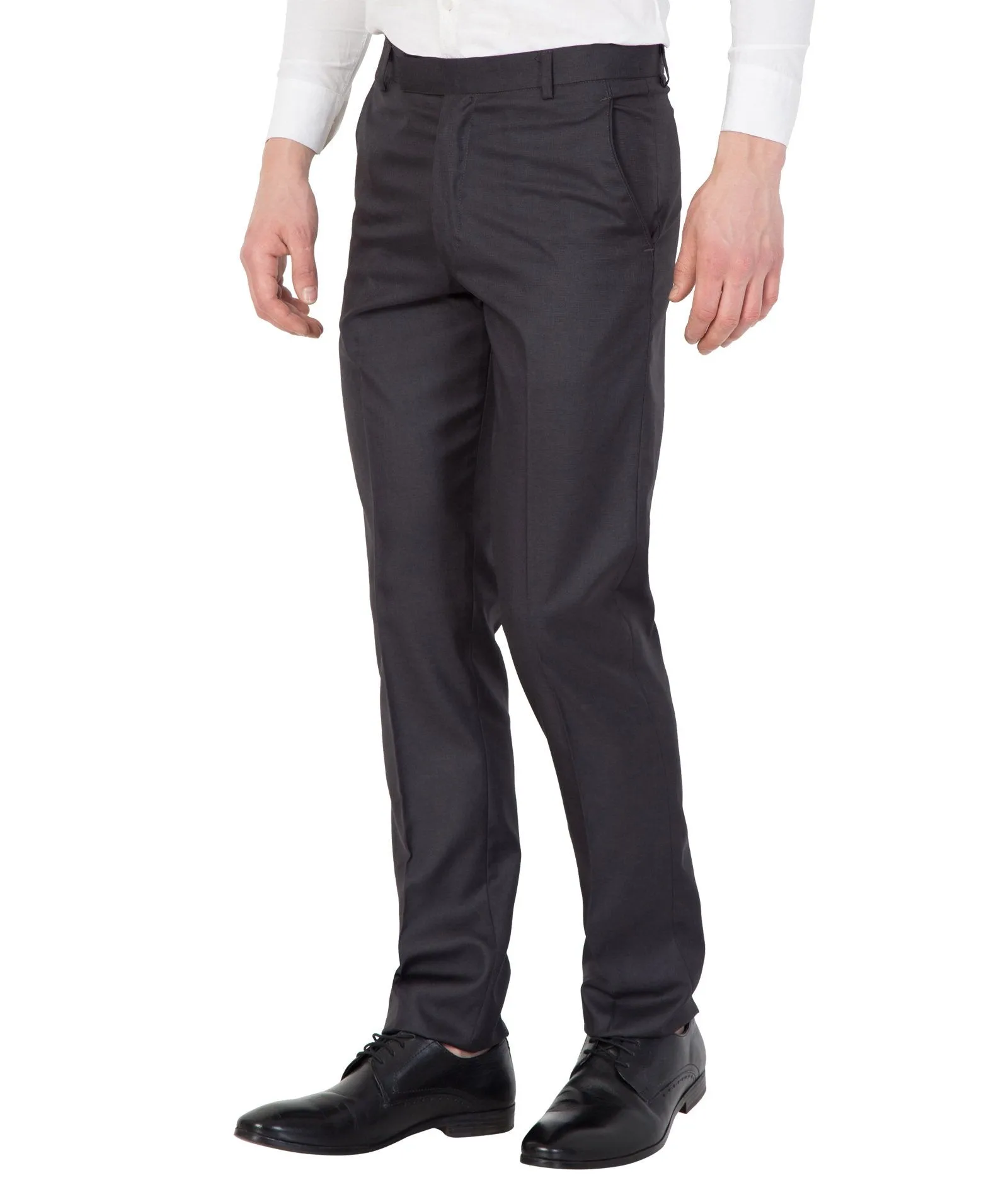 American-Elm Men Blue Rayon Plain Formal Trouser