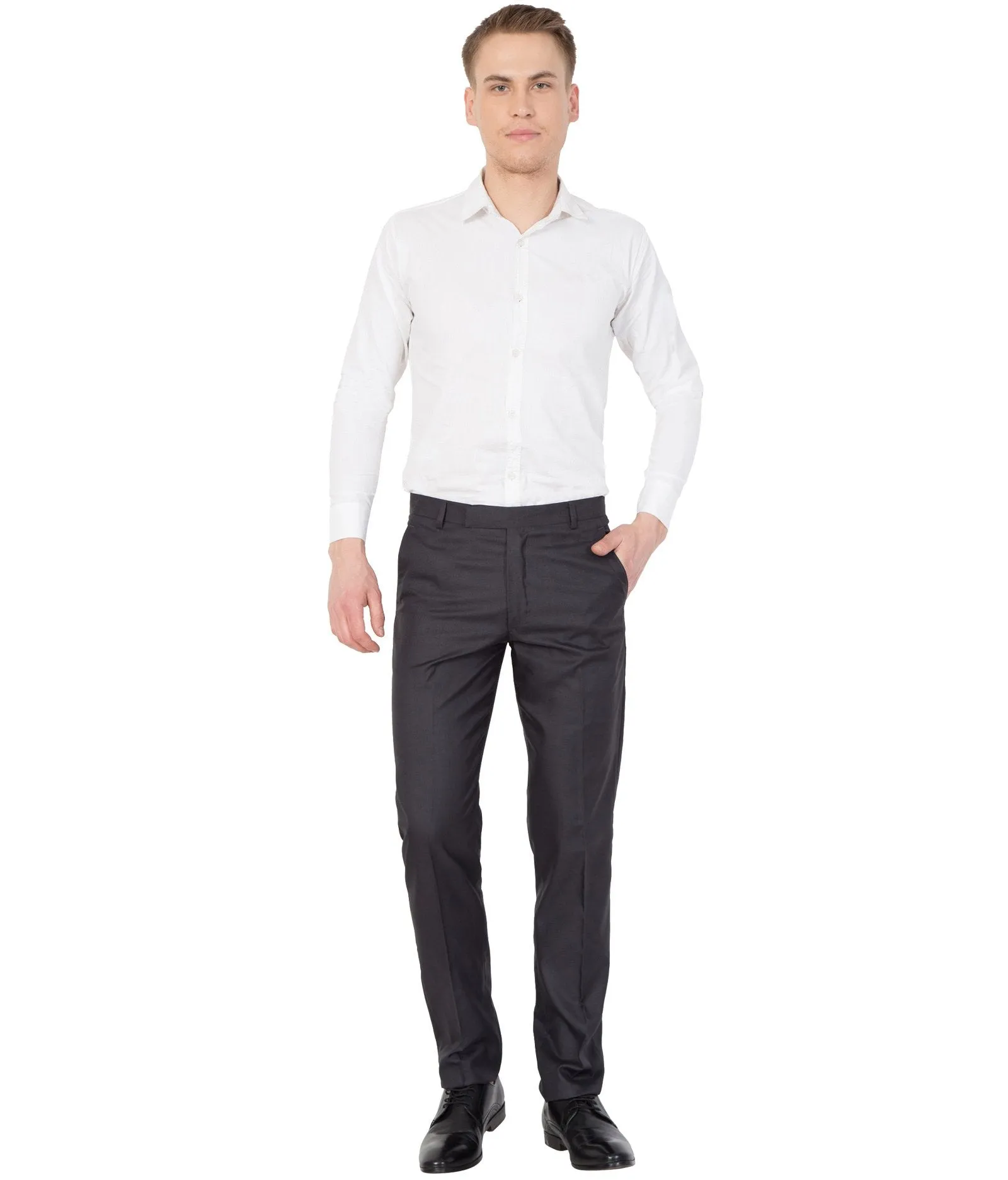 American-Elm Men Blue Rayon Plain Formal Trouser