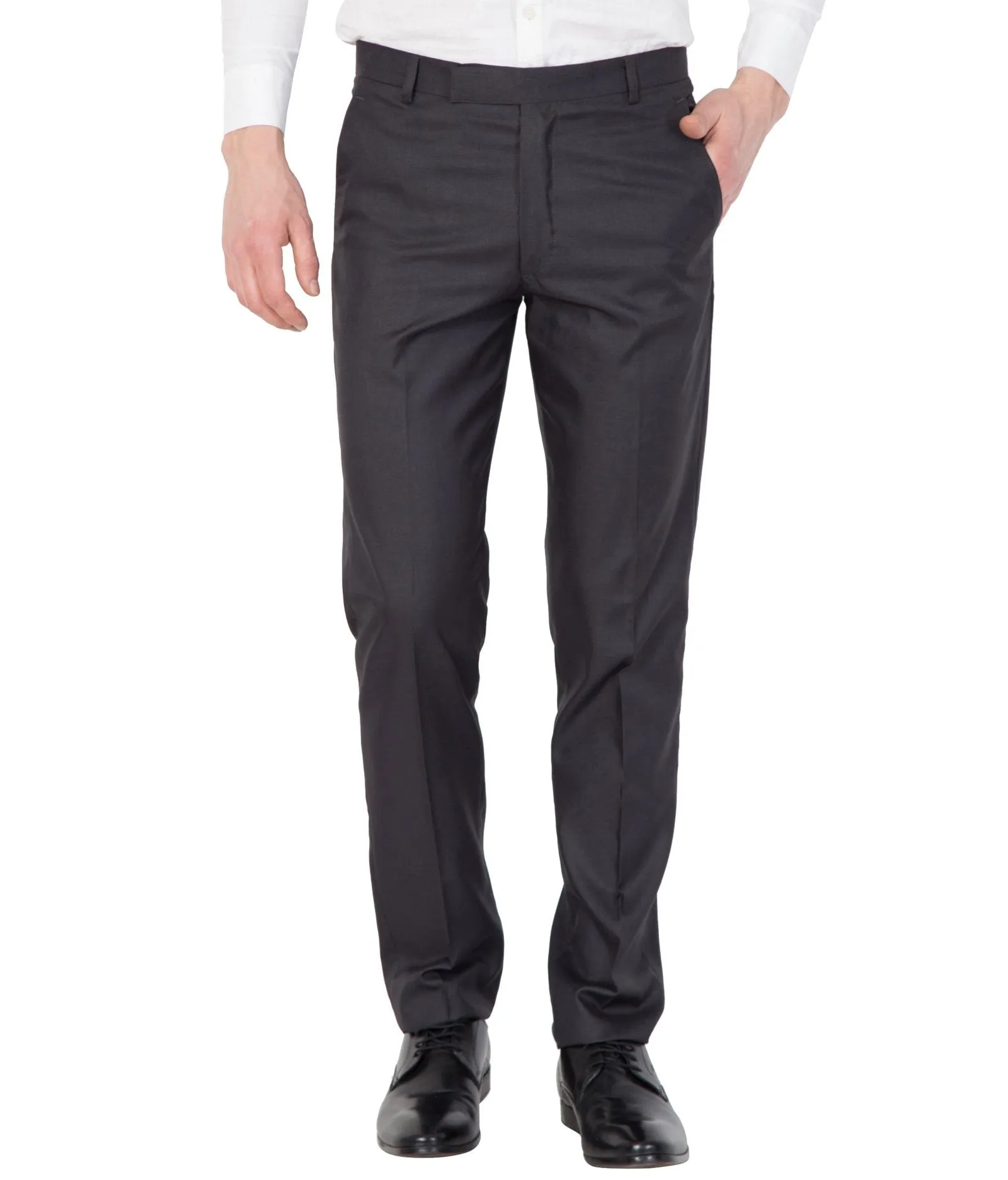 American-Elm Men Blue Rayon Plain Formal Trouser