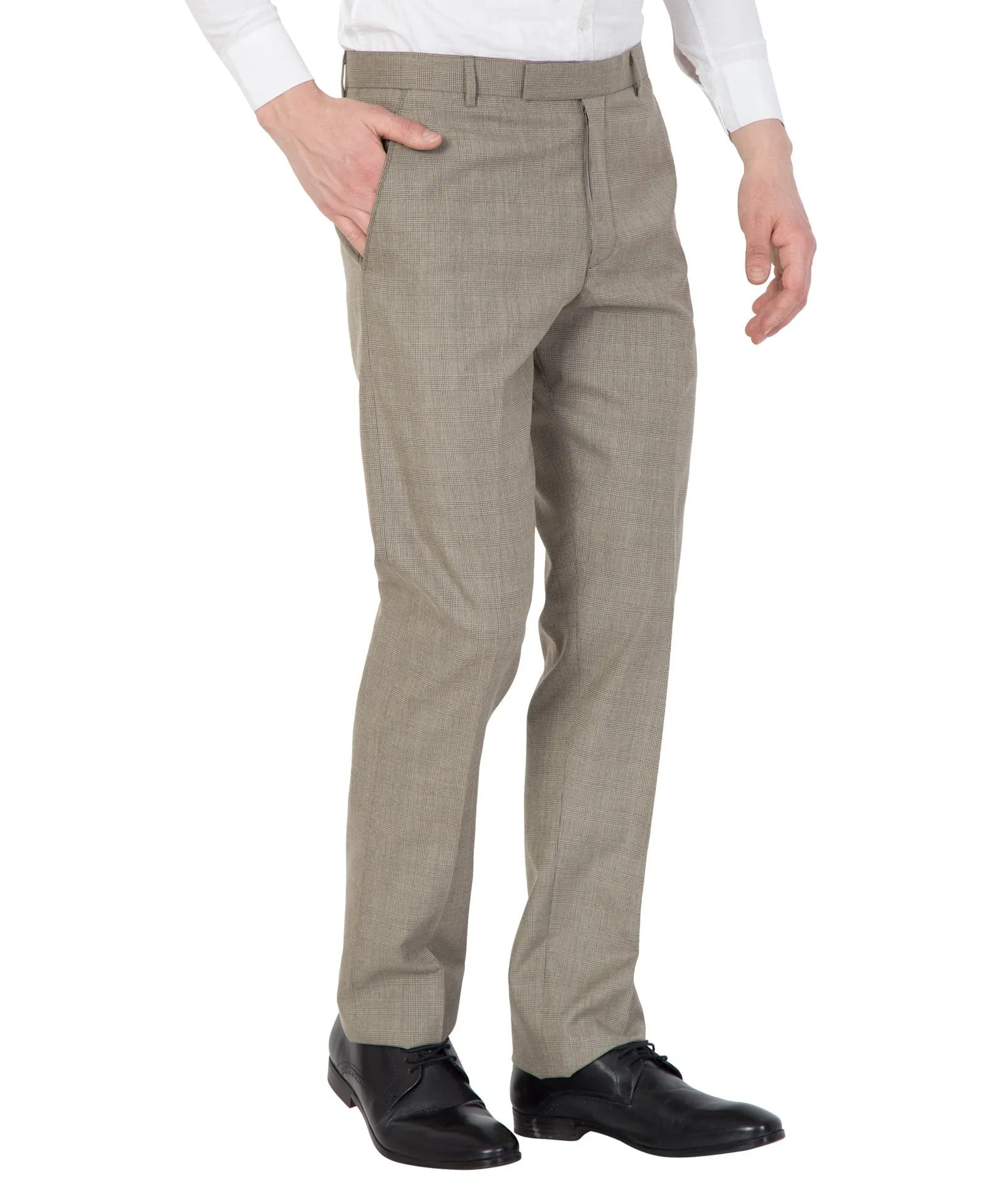 American-Elm Men Light Beige Cotton Slim Fit Formal Trouser