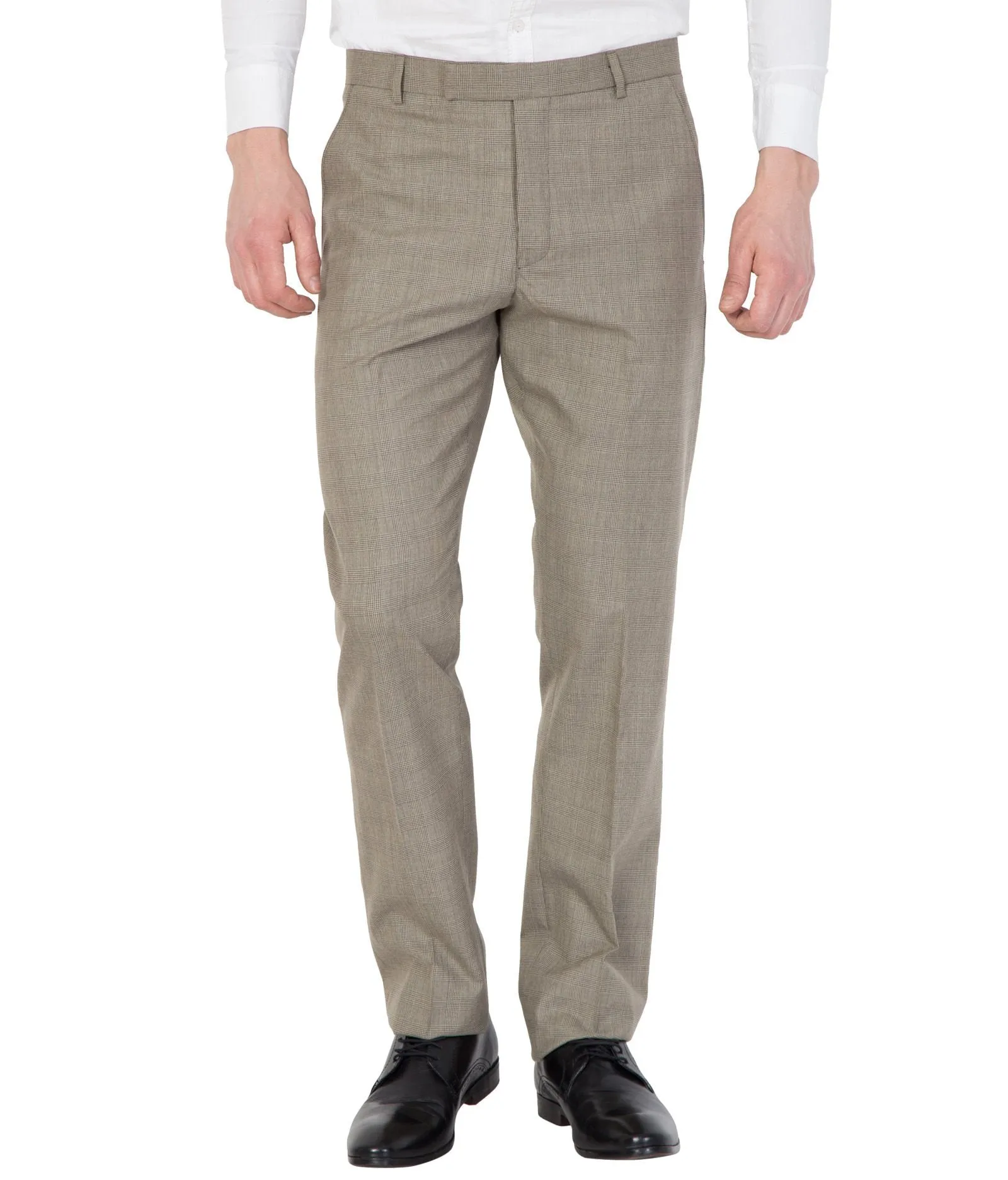 American-Elm Men Light Beige Cotton Slim Fit Formal Trouser