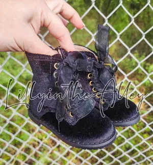 Black Velvet Combat Boots