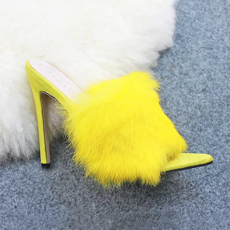 color pointed toes faux fur high heels super fluffy furry