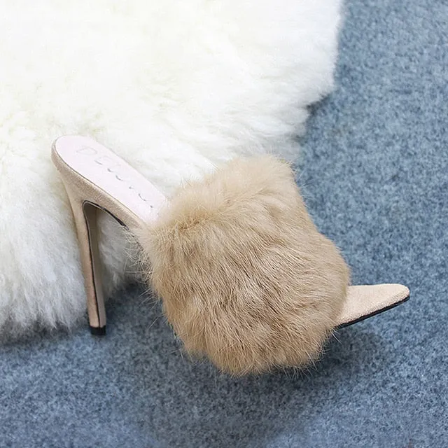 color pointed toes faux fur high heels super fluffy furry