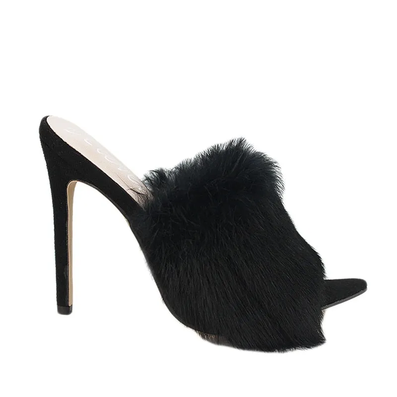 color pointed toes faux fur high heels super fluffy furry