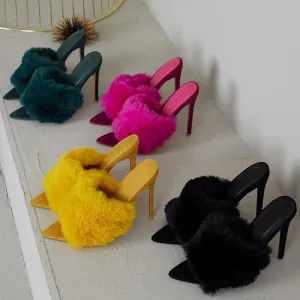 color pointed toes faux fur high heels super fluffy furry