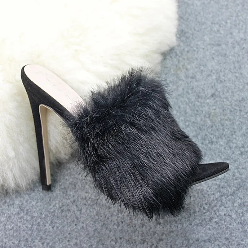 color pointed toes faux fur high heels super fluffy furry