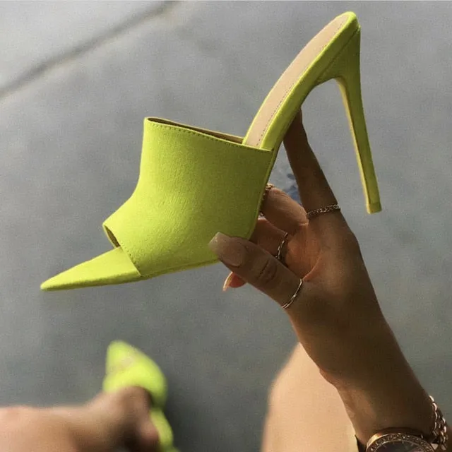 color pointed toes faux fur high heels super fluffy furry
