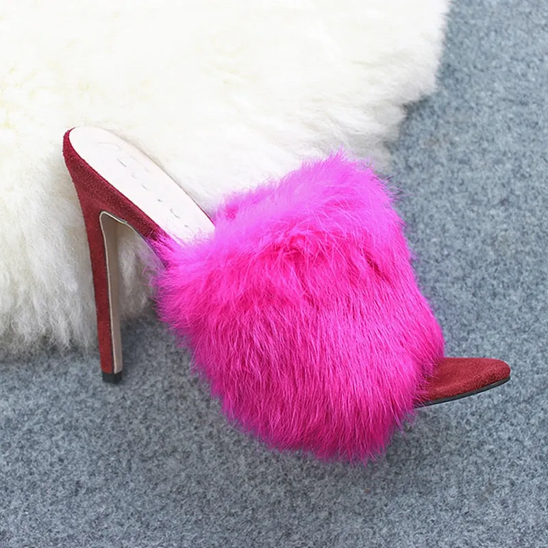 color pointed toes faux fur high heels super fluffy furry