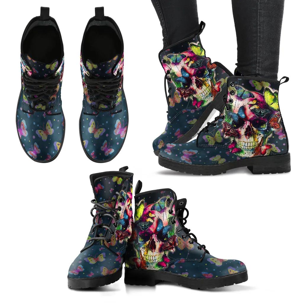 Combat Boots for Women - Butterfly Skulls