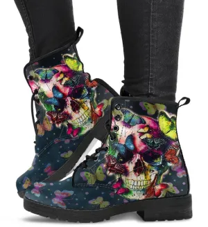 Combat Boots for Women - Butterfly Skulls