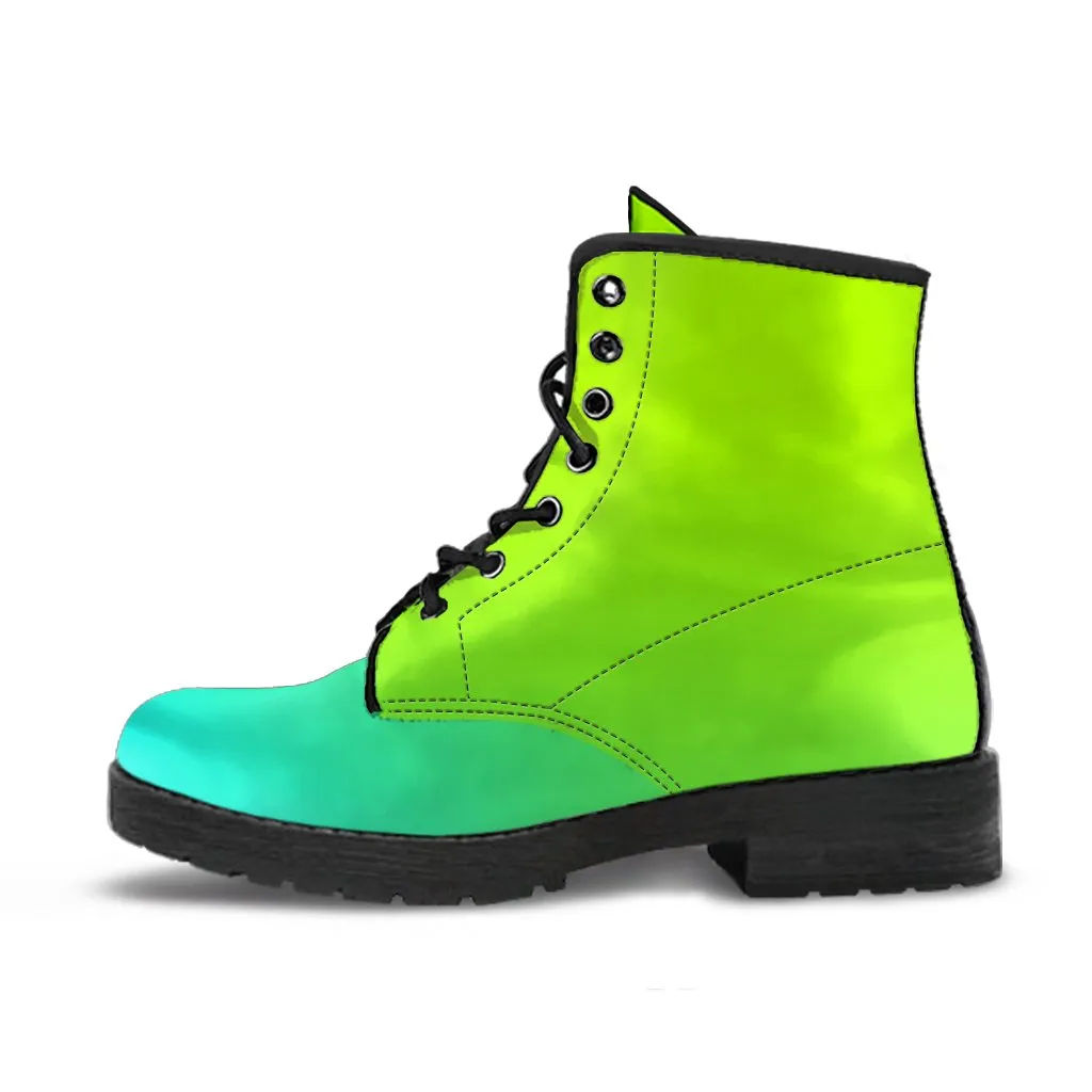 Combat Boots - Green Ombre | Boho Shoes, Handmade Lace Up Boots, Vegan Leather Lace Up Boots Women, 90s Boots, 2000s Boots, Hipster Boots
