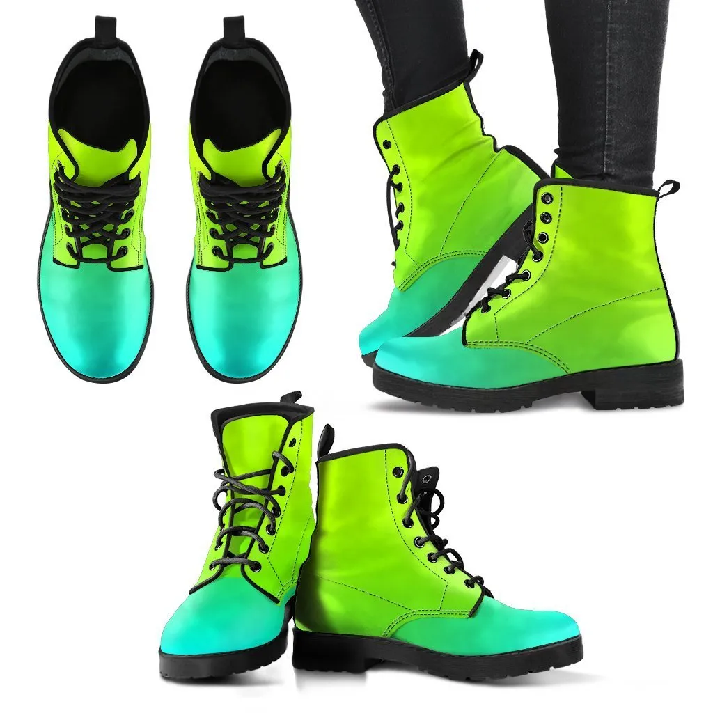 Combat Boots - Green Ombre | Boho Shoes, Handmade Lace Up Boots, Vegan Leather Lace Up Boots Women, 90s Boots, 2000s Boots, Hipster Boots