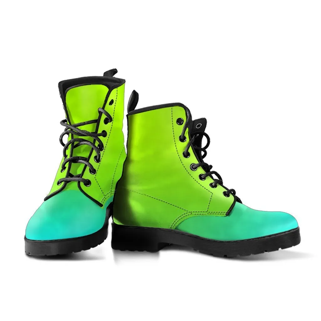 Combat Boots - Green Ombre | Boho Shoes, Handmade Lace Up Boots, Vegan Leather Lace Up Boots Women, 90s Boots, 2000s Boots, Hipster Boots