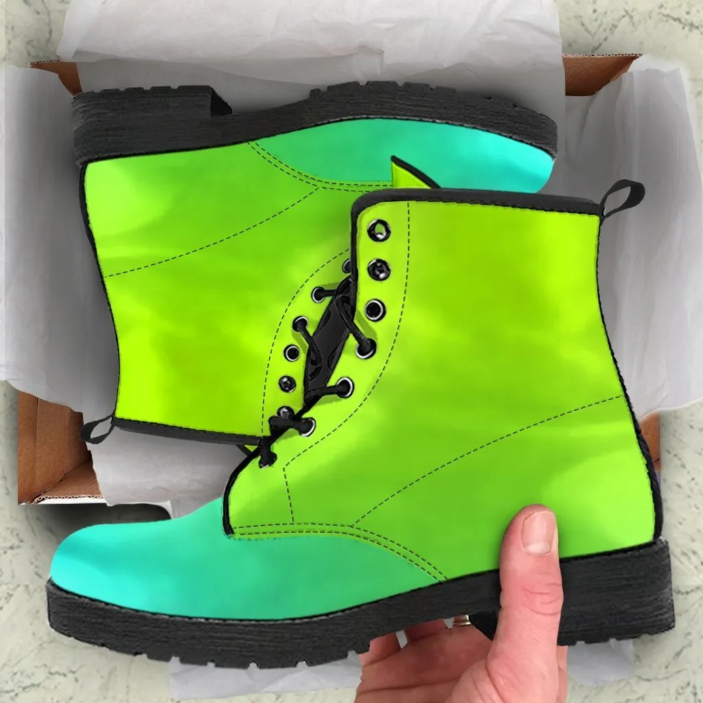 Combat Boots - Green Ombre | Boho Shoes, Handmade Lace Up Boots, Vegan Leather Lace Up Boots Women, 90s Boots, 2000s Boots, Hipster Boots