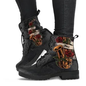 Combat Boots - Saxophone Art #11 | Gifts for Saxophone Player, Gifts for Jazz Lovers, 90s Boots, Hippie Boots, Boho Shoes, Custom Shoes