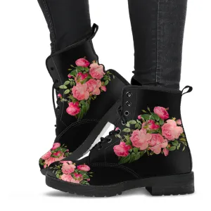 Combat Boots - Vintage Roses (Black) | Women's Black Hipster Boots, Vegan Leather Lace Up Boots, Handmade Lace Up Boots, Women's Boots