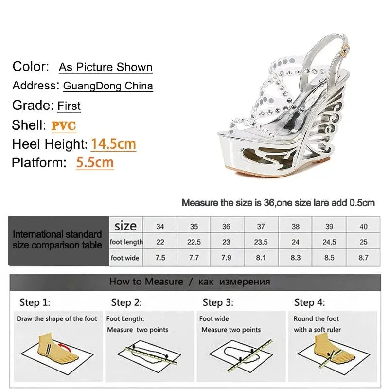 Diamond Rivet PVC Band Hollow Out Wedge Shoes
