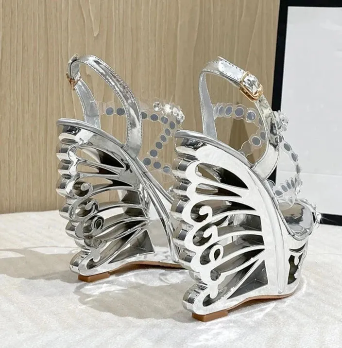 Diamond Rivet PVC Band Hollow Out Wedge Shoes