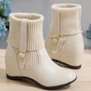 Knitted cuff wedge heels ankle boots dress boots for winter