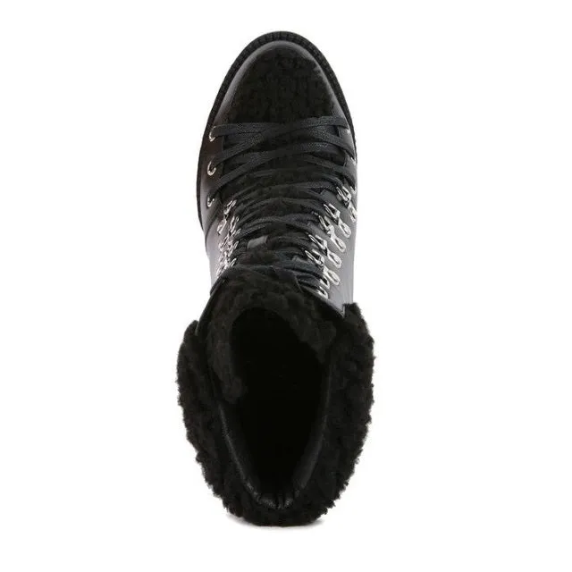 Leather Fur Collared Ankle Boots