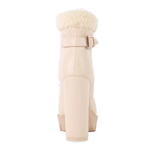 Leather Fur Collared Ankle Boots