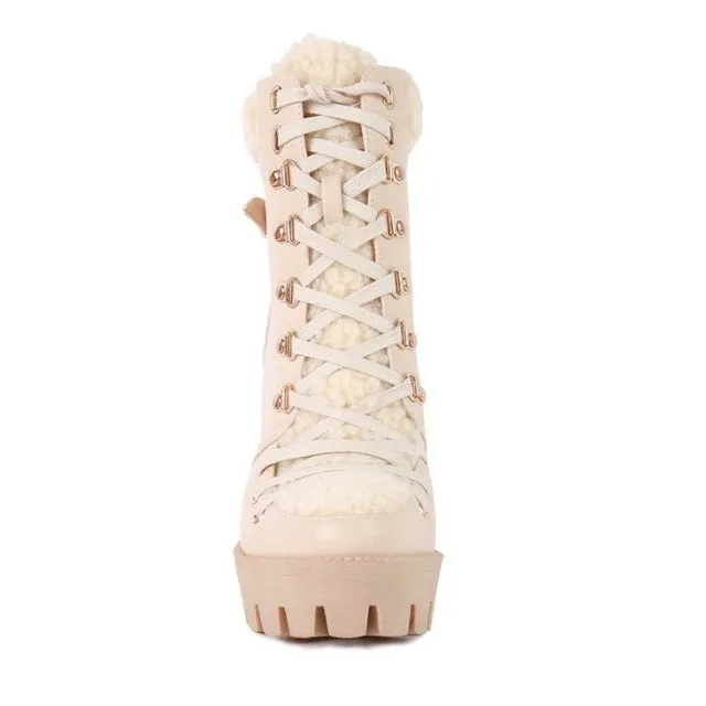 Leather Fur Collared Ankle Boots