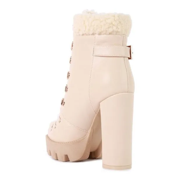 Leather Fur Collared Ankle Boots