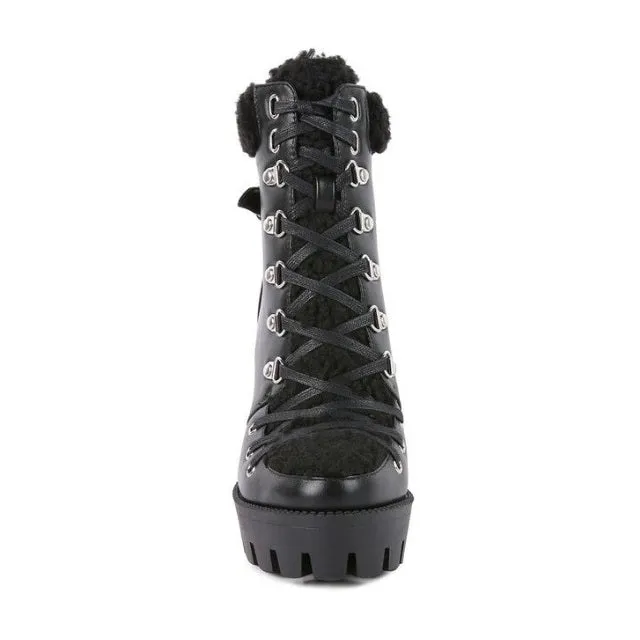 Leather Fur Collared Ankle Boots