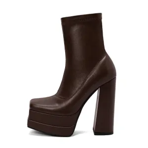 Women's Platform PU Leather Chunky Ankle Boots