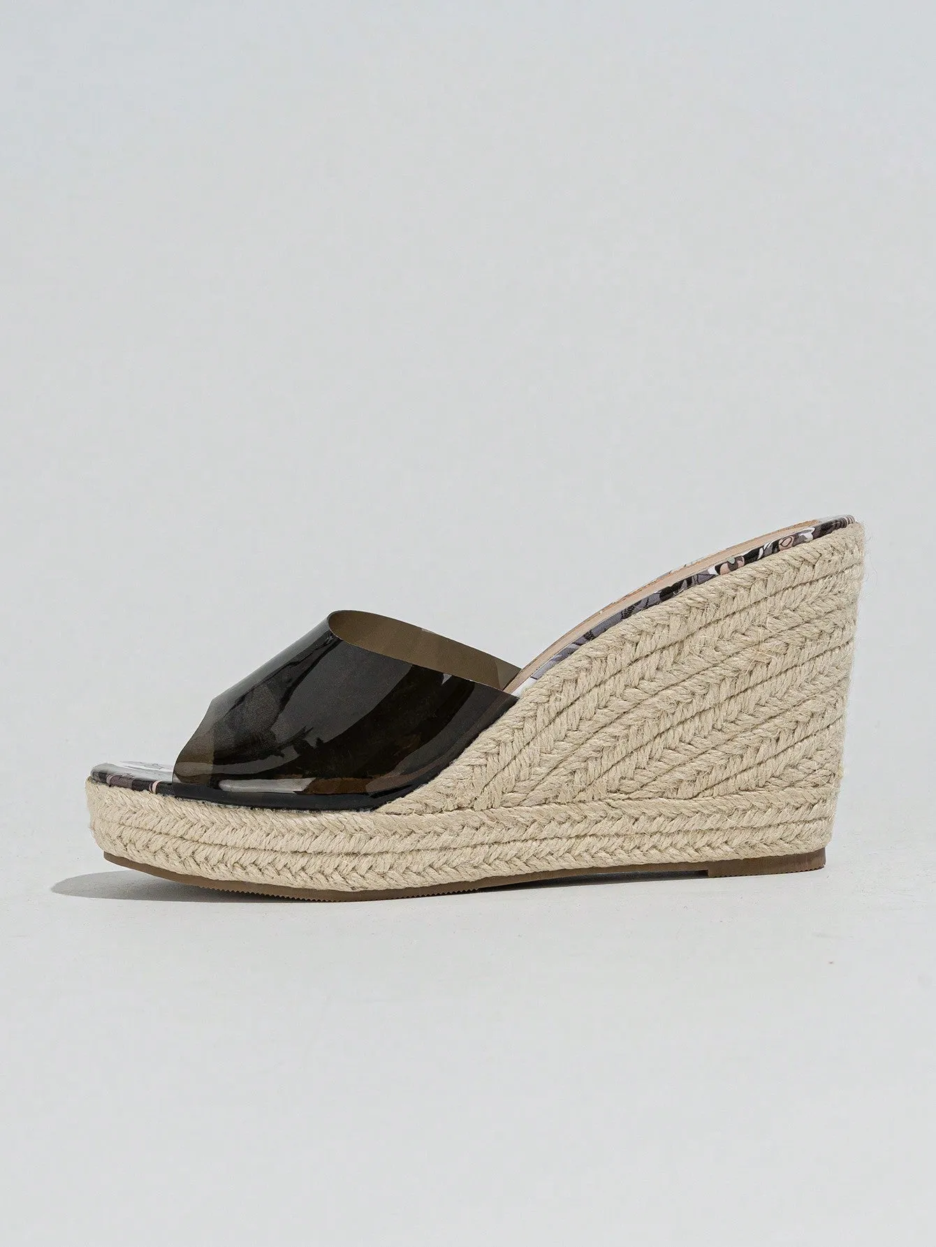 Women's Summer Fashionable & Elegant Pointed Toes Black Transparent Glass Jelly Sandals Featuring A Fresh & Versatile Woven Design, Wedge Heels And Thick Soles Suitable For Outdoor & Vacation Outings