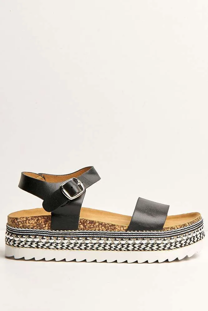Zorro Bedded Espadrille Flatform Sandals in Black